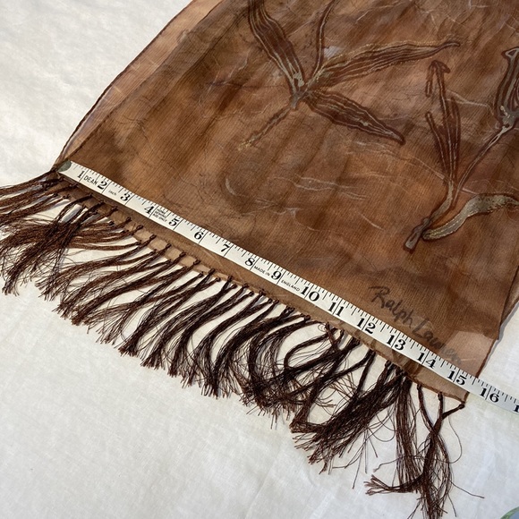 Ralph Lauren chiffon silk long scarf with fringe - Picture 9 of 16